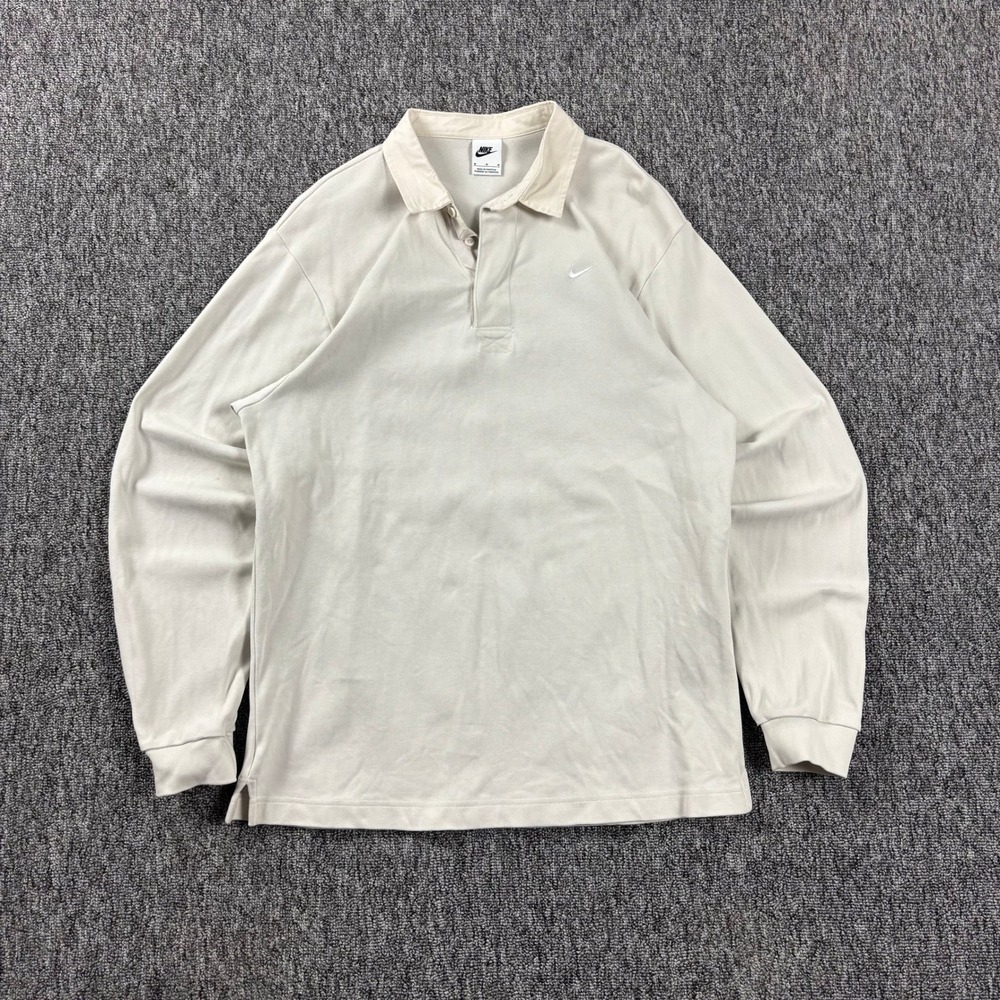 Y2K Preppy Nike Polo Rugby Heavyweight Long Sleeve Shirt White Medium